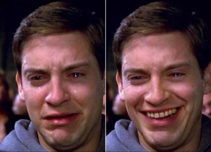 Peter Parker Crying — A multi-panel meme with white text showing dialogue, with Peter Parker appearing in the final panel as emotional reaction.
