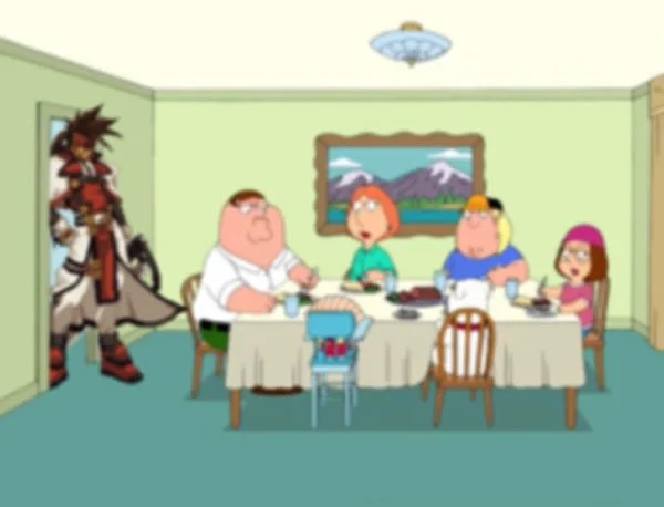 Peter The Horse Is Here — Edited Family Guy dinner scene with Sol Badguy from Guilty Gear replacing the horse
