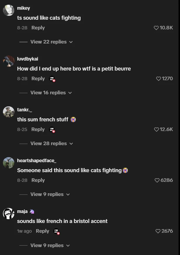 "Petit Beurre" by L'UNIVEUW — TikTok comment section with reactions to the Petit Beurre by luniveuw video