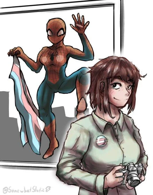 Petra Parker — Multiple Spider-Men arguing about Petra's chosen name in a Spider-Verse style comic