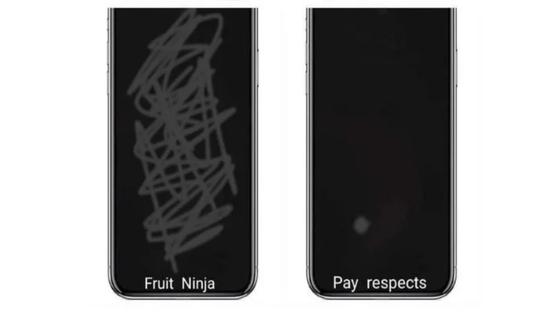An incomplete Phone Swiping Patterns template showing only the Fruit Ninja zigzag pattern and a single-dot Pay respects gesture.