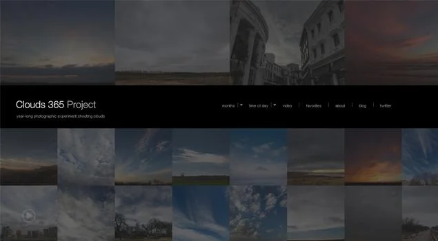 Photo A Day — Screenshot of a 'Clouds 365 Project' website header with a grid of cloud and sky photographs demonstrating a themed daily photography challenge.