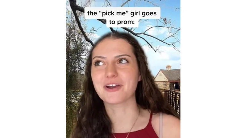 A reaction image showing a girl's expression with the caption 'the pick me girl goes to prom.'