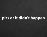 Pics Or It Didnt Happen — White lowercase text reading 'pics or it didn't happen' on a plain dark background.