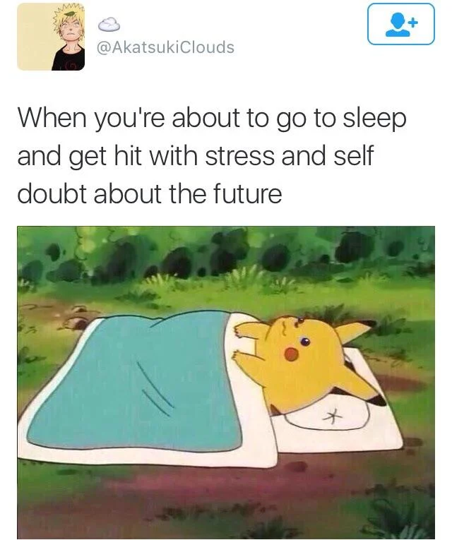 Pikachu Boner — Tweet from AkatsukiClouds about pre-sleep stress with the pikachu-boner image below