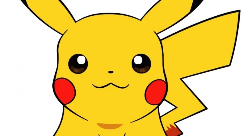 A professional illustration of Pikachu with happy friendly expression featuring iconic bright yellow coloring, black-tipped ears, and red cheeks.