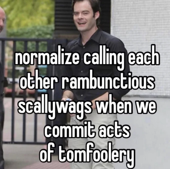Pirateposting — Bill Hader photo with caption about calling each other rambunctious scallywags