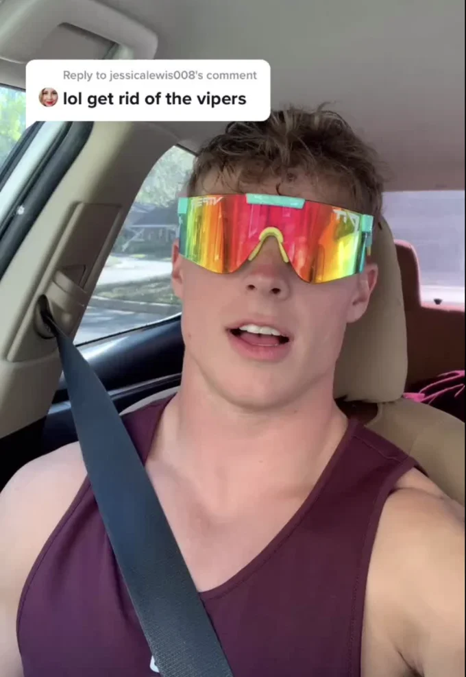 Starter pack meme of people who wear Pit Viper sunglasses with four stereotypes