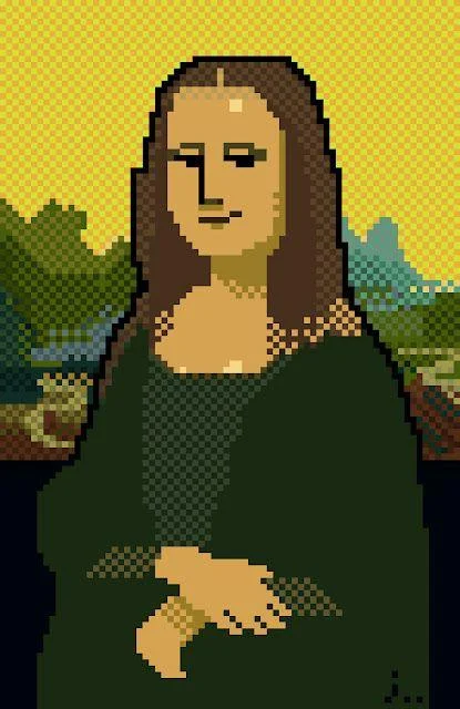 Pixel art version of the Mona Lisa painting