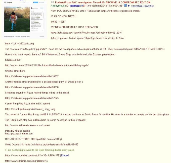 Pizzagate — 4chan Podesta Pizza PAC investigation thread screenshot