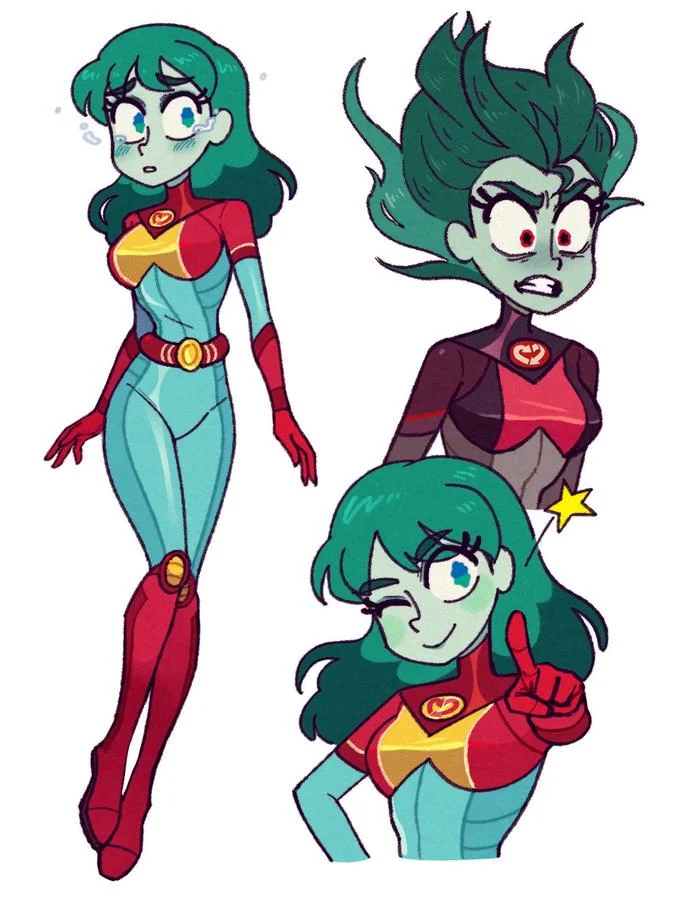 Three expression fan art of Planetina showing crying, angry, and winking poses
