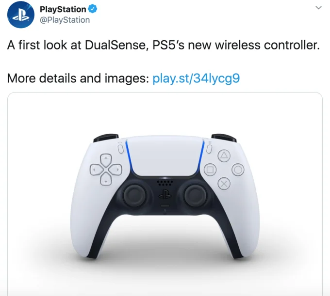 Screenshot of PlayStation tweet revealing the PS5 DualSense controller