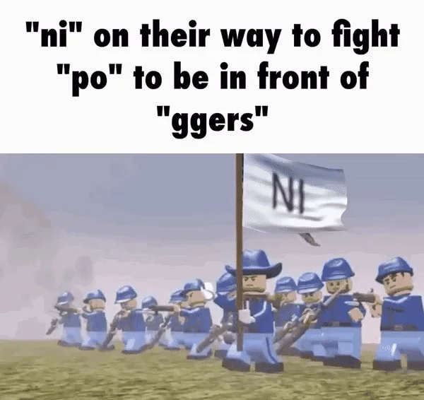LEGO Union soldiers meme joking about the syllables of Poggers