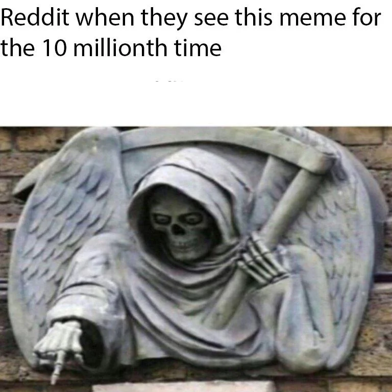 Pointing Grim Reaper Statue — Tumblr post screenshot of the pointing grim reaper captioned 'Pointing to what I want on my five dollar footlong'