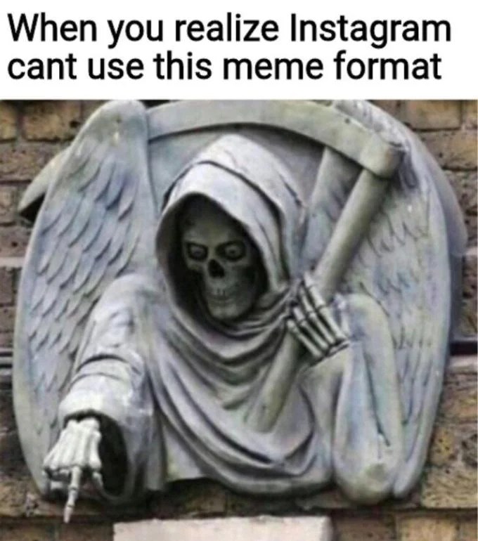 Pointing Grim Reaper Statue — Doubled-hand grim reaper meme captioned 'YouTubers at the end of their videos'