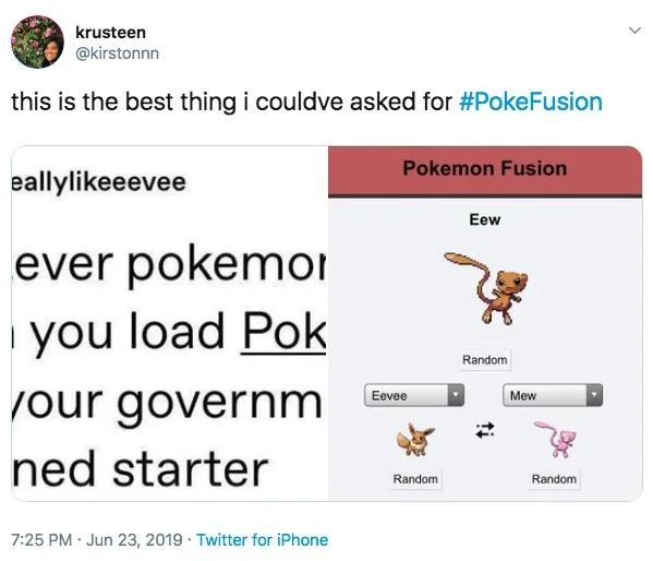 Pokéfusion — Social media post about government assigned starter Pokemon from Pokefusion