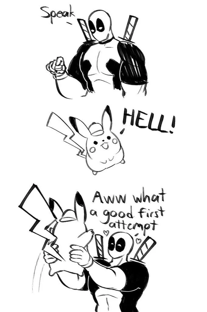 Pokémon: Detective Pikachu (2019 Film) — Fan comic of Deadpool teaching Detective Pikachu to cuss