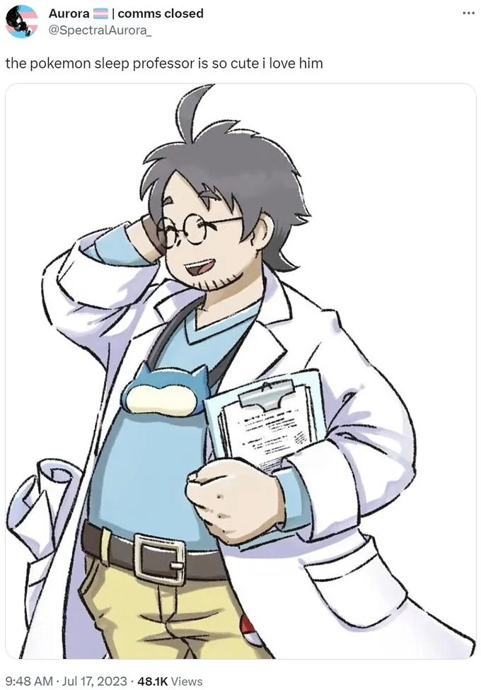 Fan art of Professor Neroli from Pokémon Sleep, a bespectacled man in a lab coat