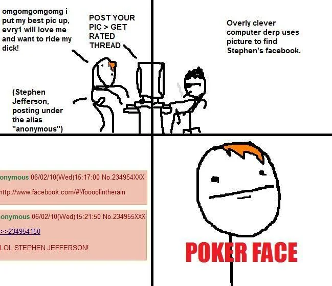 A four-panel rage comic about smoking and watching movies interrupted by family, resolved by Poker Face response.