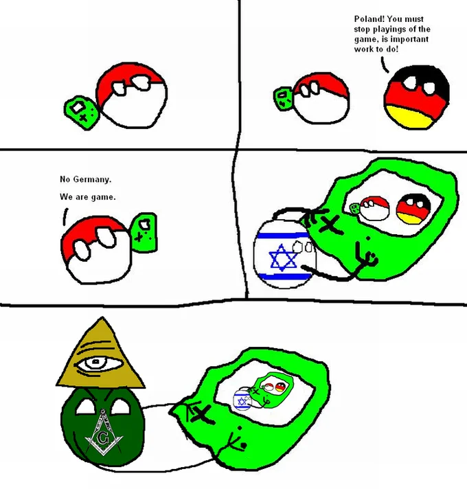 Polandball comic with Germany and Illuminati Freemason twist