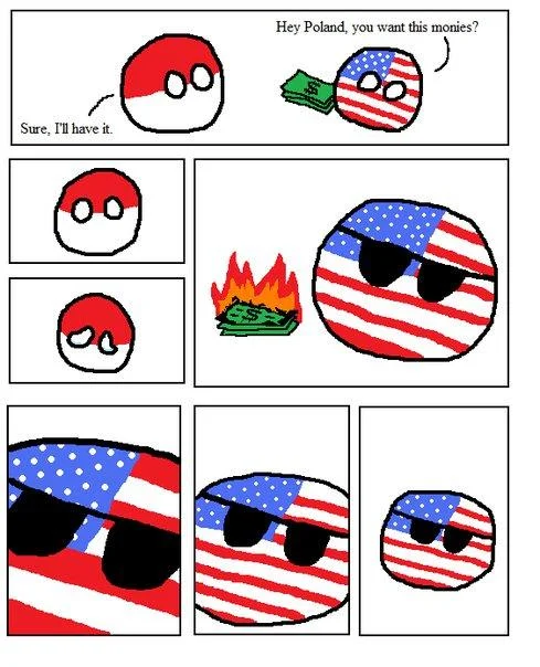 Polandball comic with USA offering money to Poland