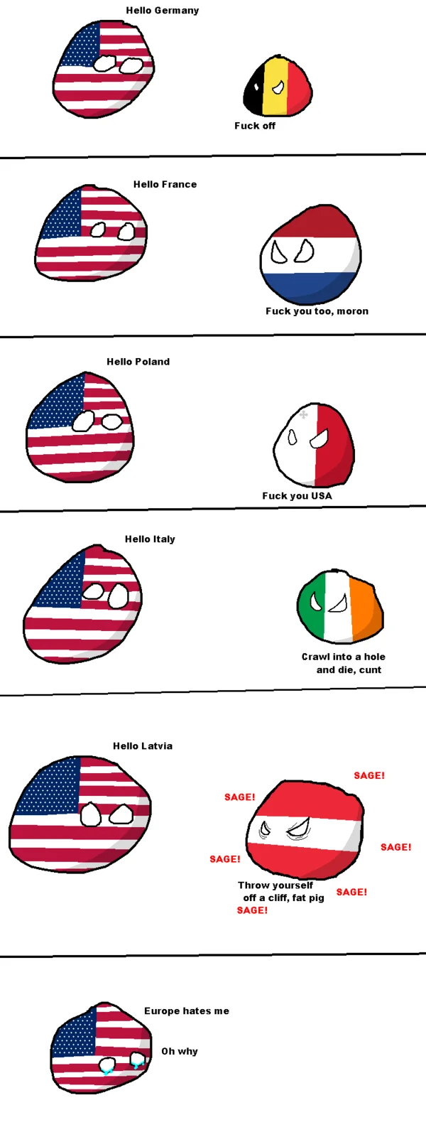 Polandball comic with USA rejected by European countries