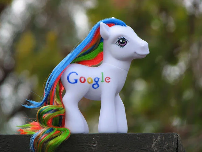 Ponify — White My Little Pony figure customized with the Google logo