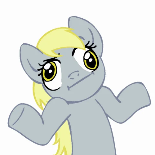 Pony Reactions — Animated gray pony Derpy Hooves shrugging shoulders on white background