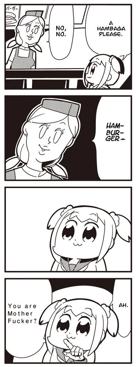 Pop Team Epic — Pipimi in nomad warrior outfit asking 'Are you awake now?' in a snowy scene