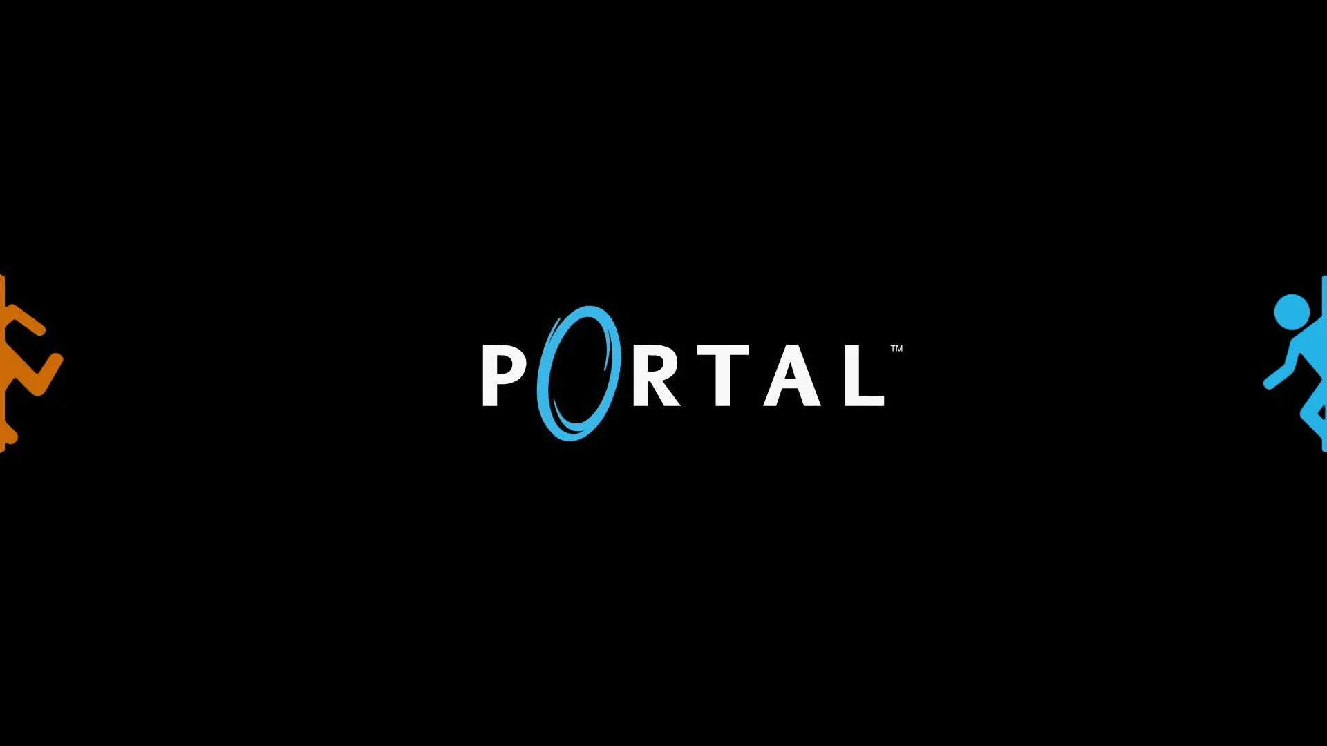 Portal logo with orange and blue stick-figure test subject icons on black background