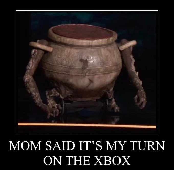 Pot Boy Pot Friend — An Elden Ring Living Jar enemy screenshot with white impact-font text 'MOM SAID IT'S MY TURN ON THE XBOX'.