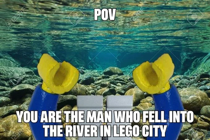 POV Memes — LEGO POV meme underwater figures with LEGO City emergency reference caption