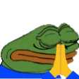 A canonical Prayge emote featuring Pepe the Frog with hands together in prayer position and yellow prayer hands element on dark background.