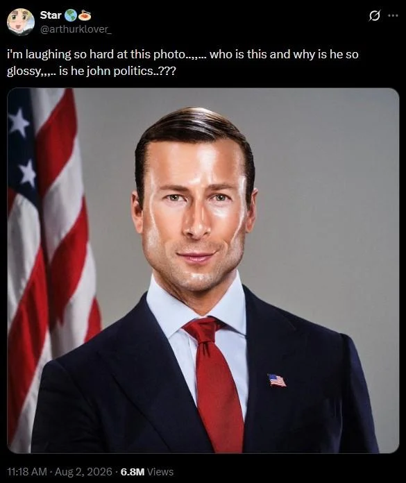 President Glen Powell John Politics — Tweet asking if glossy Glen Powell in GQ portrait is 'john politics'