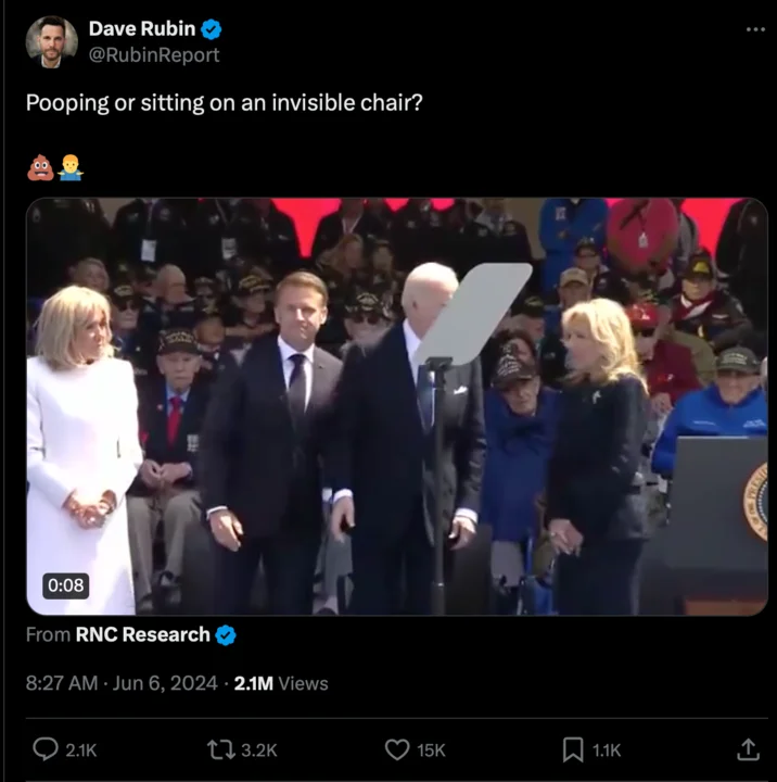 President Joe Biden Pooping Himself At Normandy Allegations — Dave Rubin tweet asking whether Biden was pooping or sitting on an invisible chair