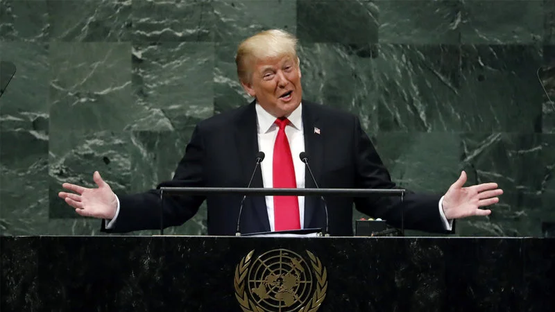 President Trumps 2018 United Nations General Assembly Speech Reaction — President Donald Trump stands at the UN General Assembly podium in September 2018 with