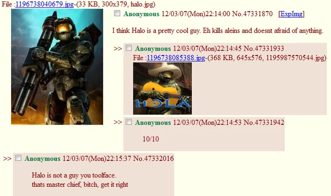 4chan thread screenshot originating the pretty cool guy Halo meme