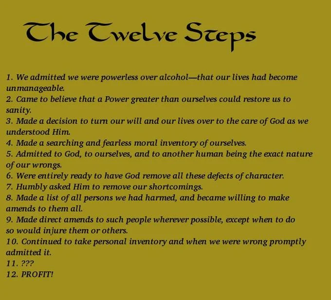 ???? PROFIT!!!! — The Twelve Steps parody ending with step 11 question marks and step 12 Profit