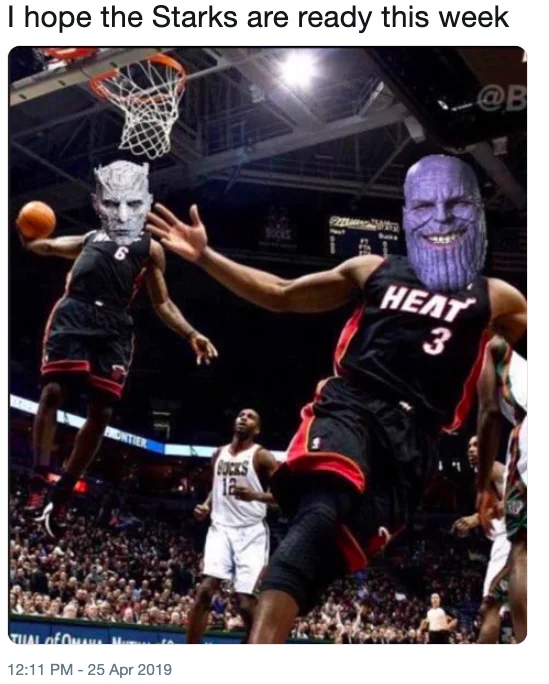 Protect The Starks — Tweet showing Night King and Thanos heads edited onto Miami Heat basketball players