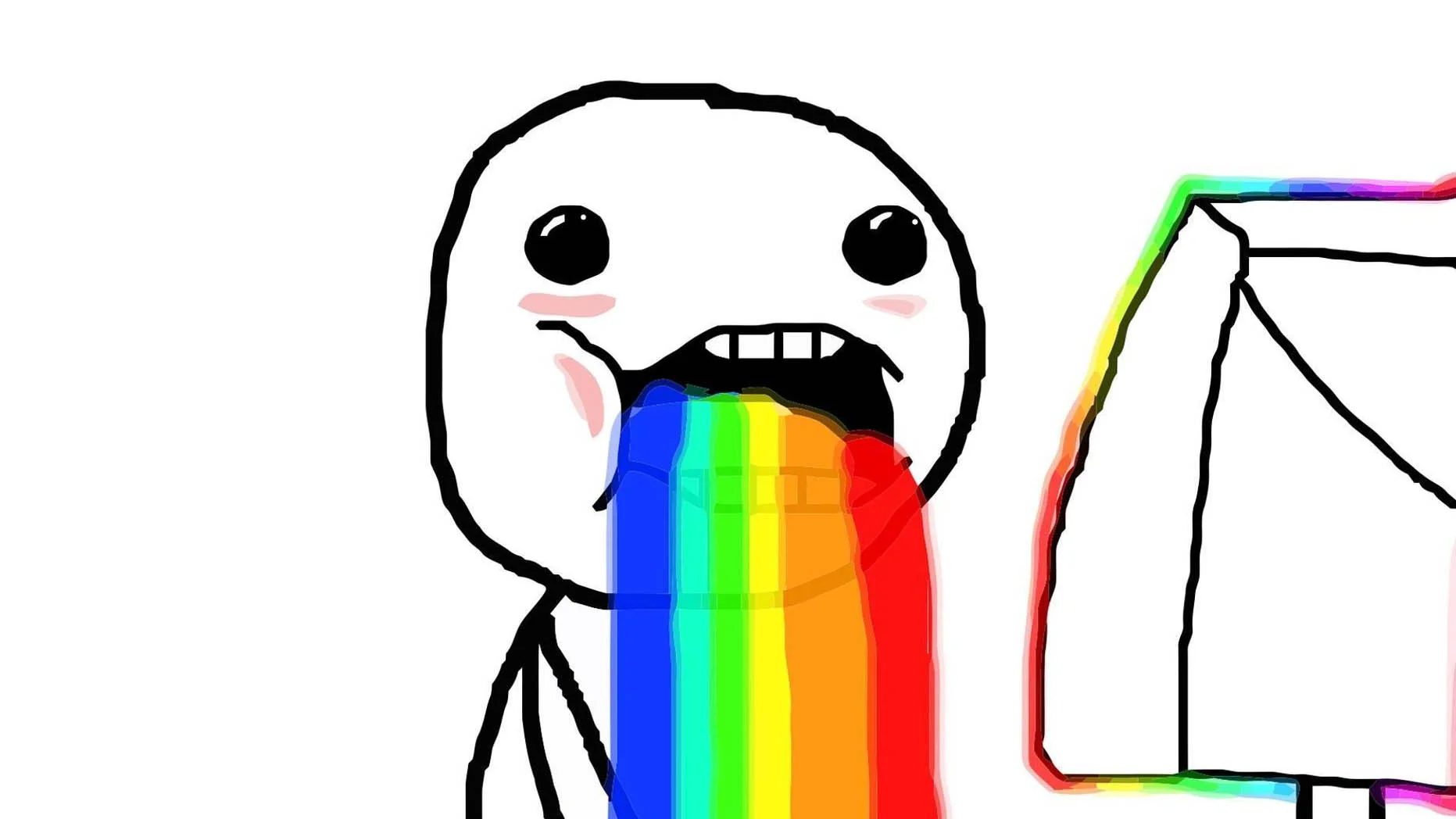 Puking Rainbows — Rage comic character puking a rainbow at a laptop that glows with rainbow colors