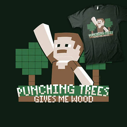 Punching Trees Gives Me Wood — Depiction of punching trees to gather wood