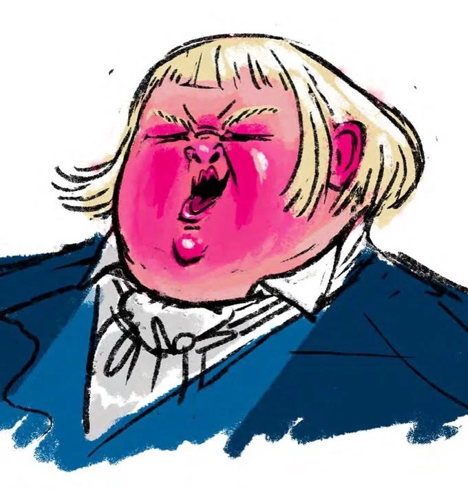 Puss in Boots: The Last Wish — A stylized fan art illustration of a character with blonde or white hair and pink-tinted face wearing a blue jacket on a simple