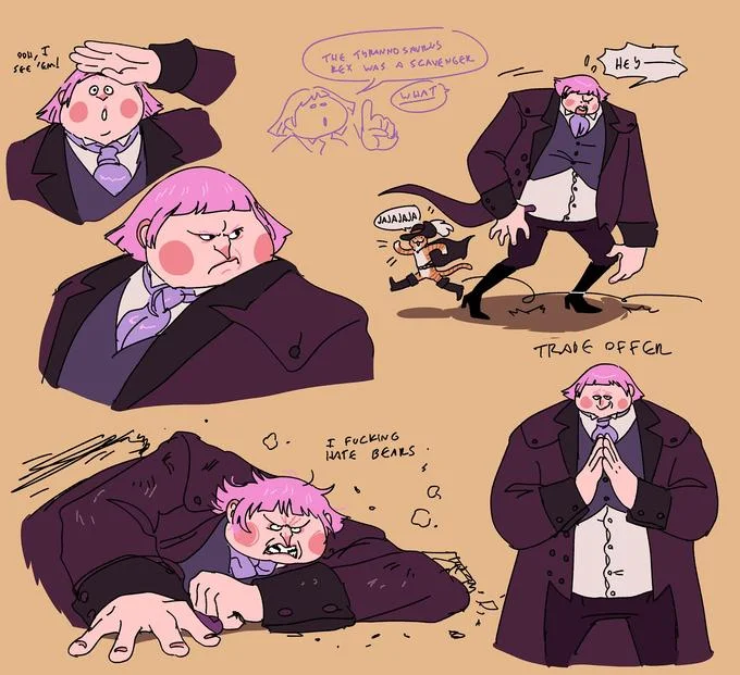 Puss in Boots: The Last Wish — Hand-drawn fan art compilation showing Jack Horner in various poses, expressions, and situations with speech bubbles and humor
