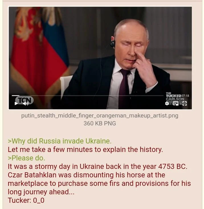 Putin Starting Way Back — TCN THE >Why did Russia invade Ukraine. Let me take a few minutes to explain the history. >Please do. TOCKER:07:18 CARLSON