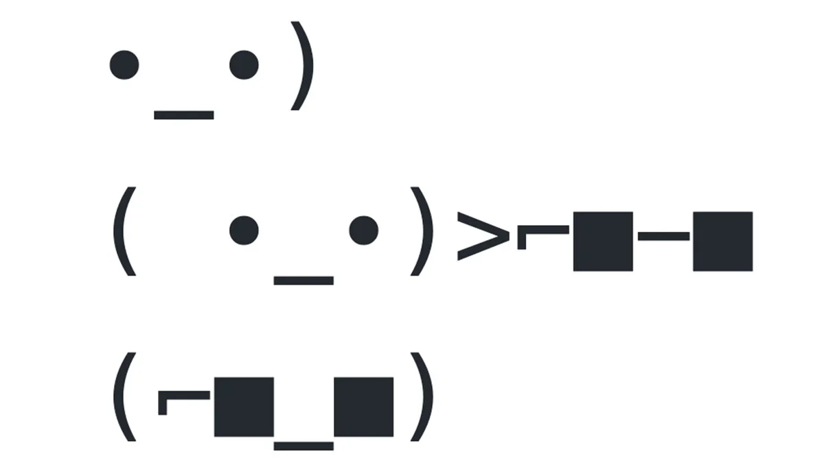 Puts On Sunglasses — ASCII art of a face putting on sunglasses in three progressive panels