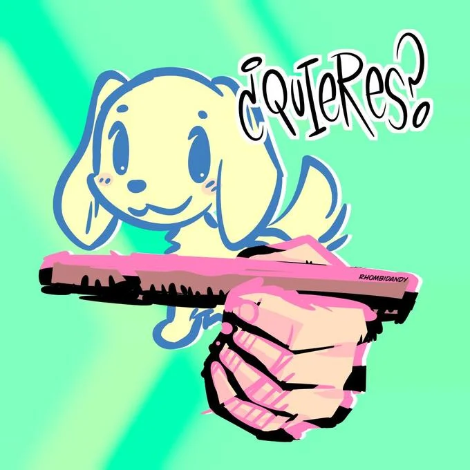 ¿Quieres? — Screenshot of the original Quieres video showing a puppy holding cannabis