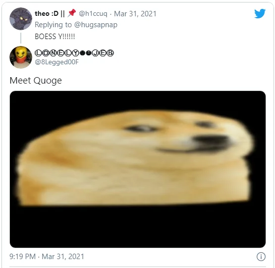 Twitter thread introducing the Quoge character with Meet Quoge caption