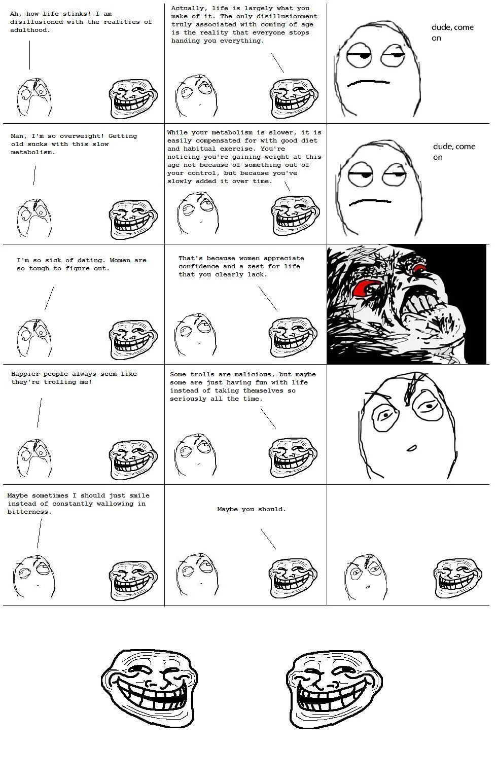 Rage Comics — Comprehensive multi-panel rage comic showcasing numerous iconic character faces and expressions including rage guy, trollface, me gusta, and