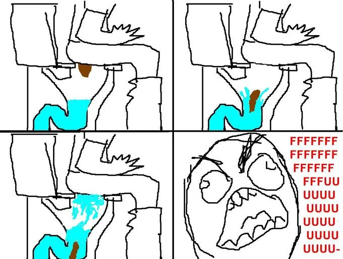 Rage Guy (FFFFFUUUUUUUU-) — Rage comic of clogged toilet overflowing ending with Rage Guy face