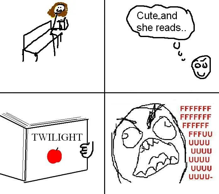 Rage Guy (FFFFFUUUUUUUU-) — Rage comic about girl reading Twilight book with Rage Guy reaction